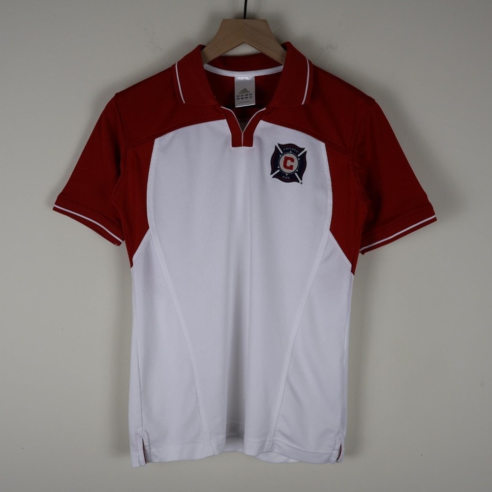 Vintage 2005 Adidas Clima Cool Chicago Fire MLS Soccer Jersey White Small 17x25‎